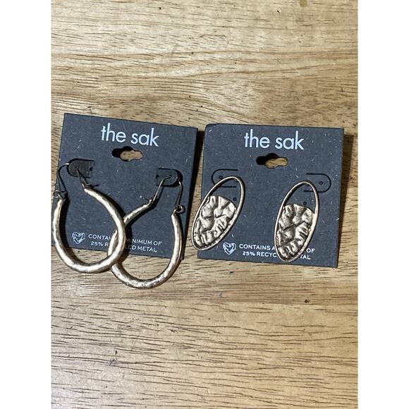 The Sak Matte Gold Tone Dangle Earrings Oval Set Of 2 NEW - Picture 1 of 5